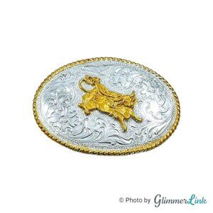 Rodeo Bull Rider Small Size Oval Silver Tone Belt Buckle